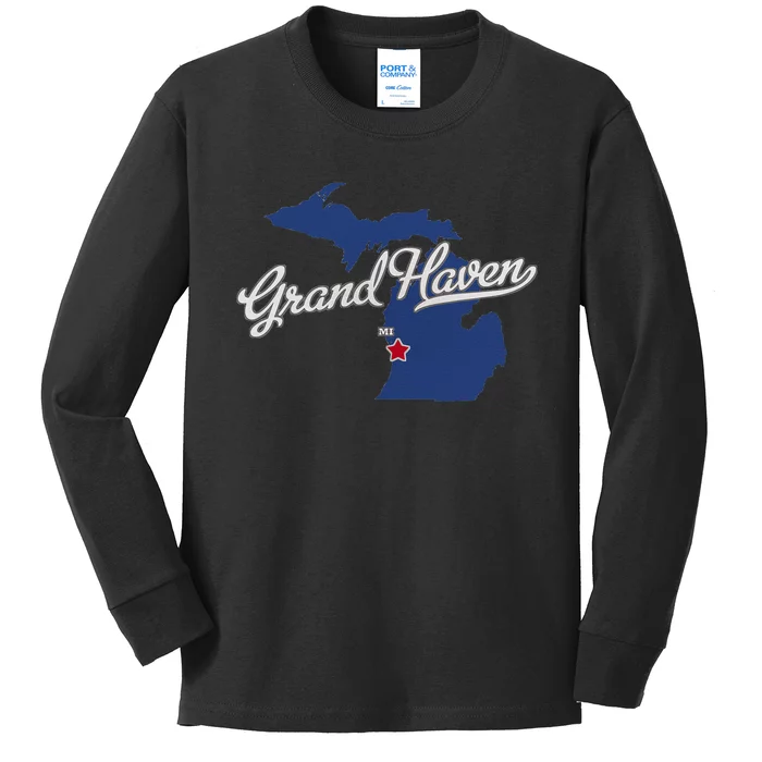 Grand Haven Michigan MI Map Kids Long Sleeve Shirt