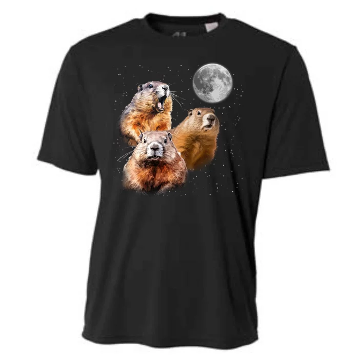 Groundhog Head Moon Funny Groundhog Day Cooling Performance Crew T-Shirt