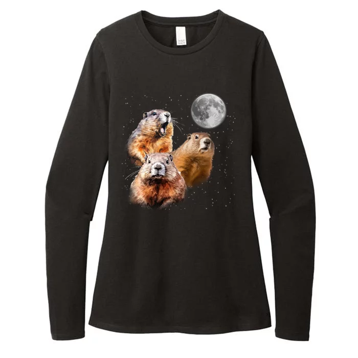 Groundhog Head Moon Funny Groundhog Day Womens CVC Long Sleeve Shirt