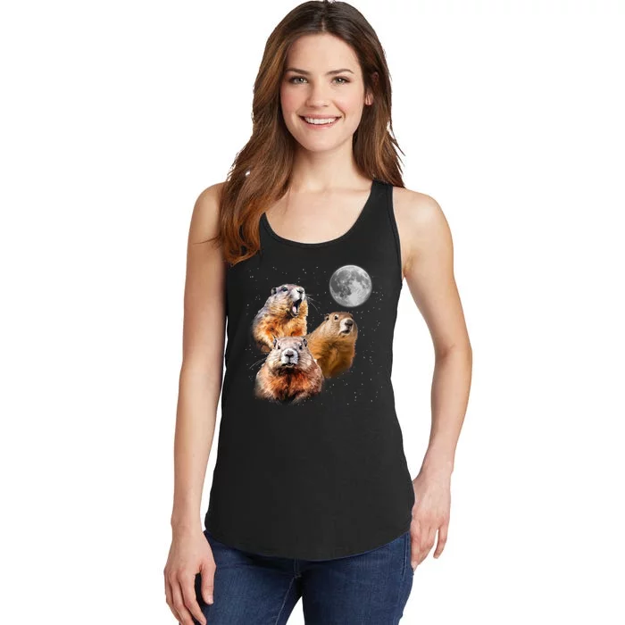 Groundhog Head Moon Funny Groundhog Day Ladies Essential Tank