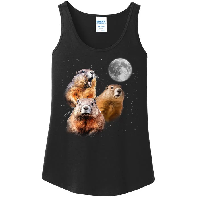 Groundhog Head Moon Funny Groundhog Day Ladies Essential Tank