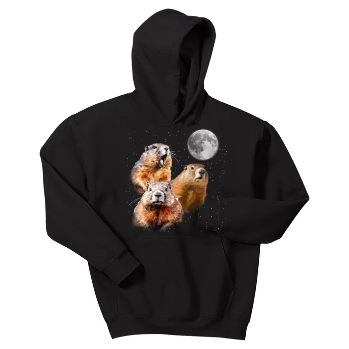 Groundhog Head Moon Funny Groundhog Day Kids Hoodie