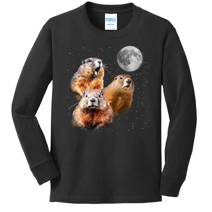 Groundhog Head Moon Funny Groundhog Day Kids Long Sleeve Shirt