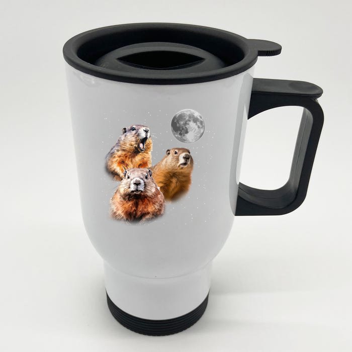 Groundhog Head Moon Funny Groundhog Day Front & Back Stainless Steel Travel Mug