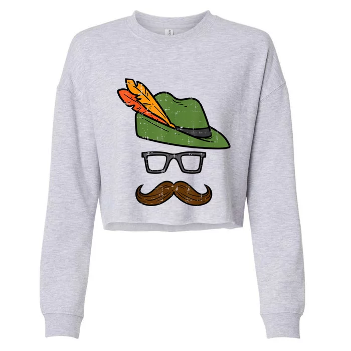 German Hat Mustache Costume Bavarian Oktoberfest Cropped Pullover Crew