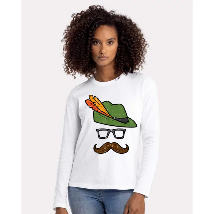 German Hat Mustache Costume Bavarian Oktoberfest Womens Cotton Relaxed Long Sleeve T-Shirt