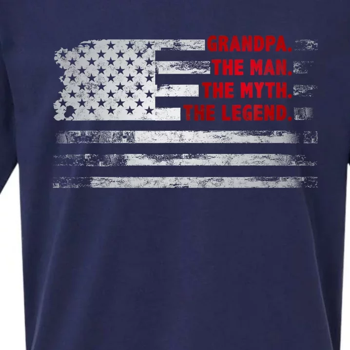 Grandpa He Man Myth Legend American USA Flag Father S Day Sueded Cloud Jersey T-Shirt