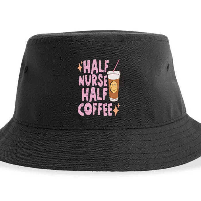 Groovy Half Nurse Half Coffee Cute Nurse Funny Coffee Nurse Sustainable Bucket Hat