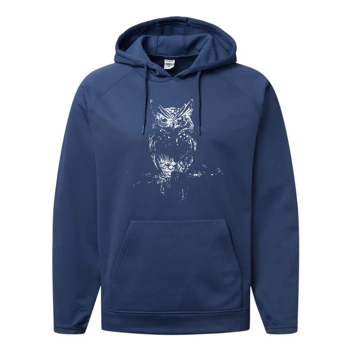 Great Horned Owl Distressed Design Performance Fleece Hoodie