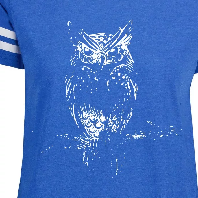 Great Horned Owl Distressed Design Enza Ladies Jersey Football T-Shirt