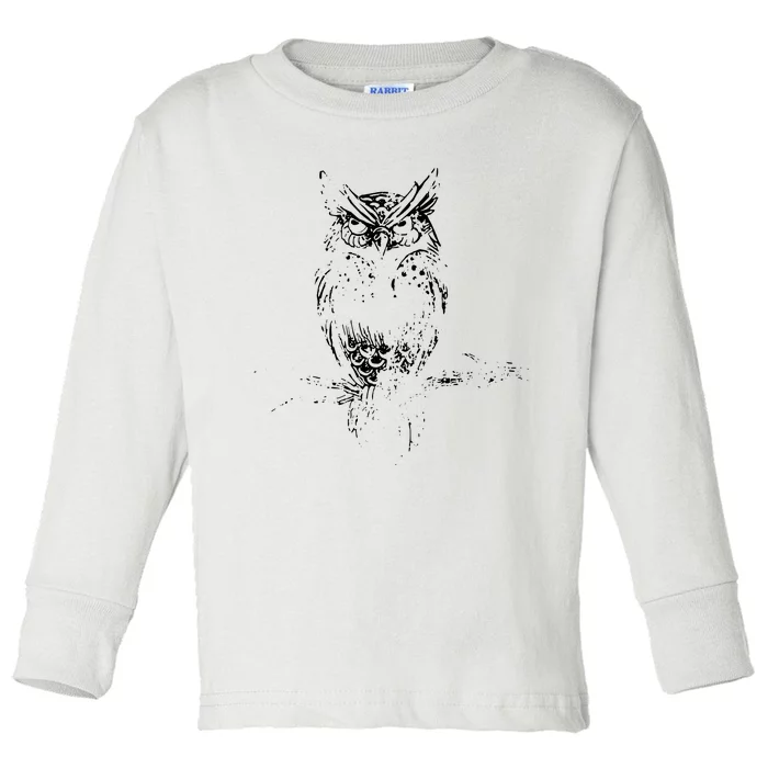 Great Horned Owl Distressed Design Toddler Long Sleeve Shirt