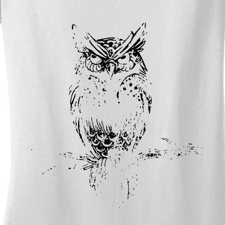 Great Horned Owl Distressed Design Women's V-Neck T-Shirt