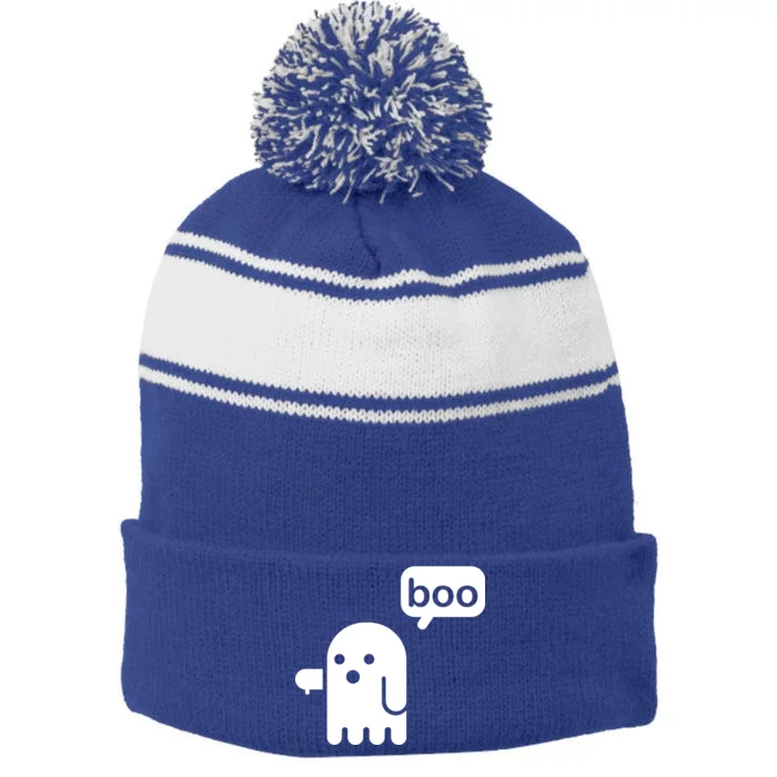 Ghost Boo Thumbs Down Stripe Pom Pom Beanie