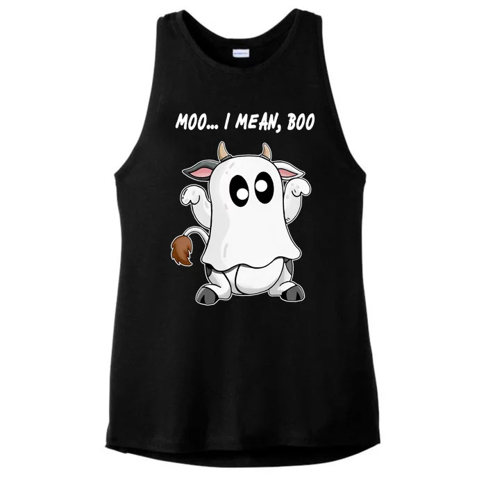 Ghost Cow Moo I Mean Bo Funny Halloween Ladies Tri-Blend Wicking Tank