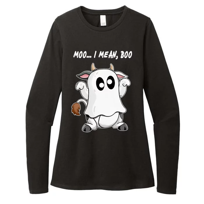 Ghost Cow Moo I Mean Bo Funny Halloween Womens CVC Long Sleeve Shirt