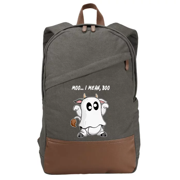 Ghost Cow Moo I Mean Bo Funny Halloween Cotton Canvas Backpack