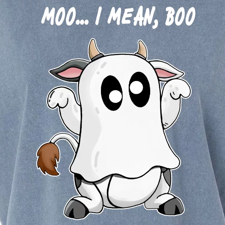 Ghost Cow Moo I Mean Bo Funny Halloween Garment-Dyed Women's Muscle Tee