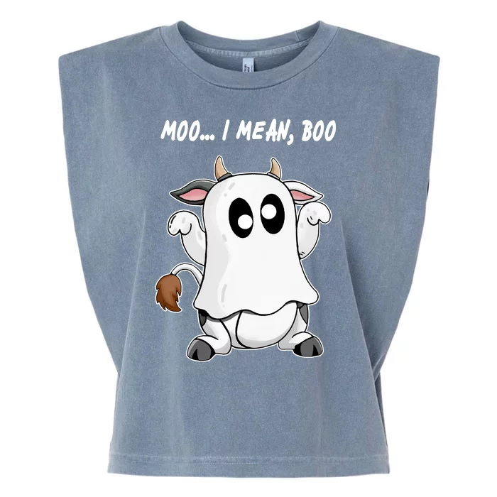 Ghost Cow Moo I Mean Bo Funny Halloween Garment-Dyed Women's Muscle Tee