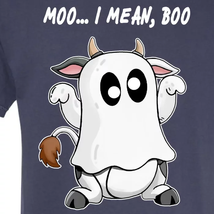 Ghost Cow Moo I Mean Bo Funny Halloween Garment-Dyed Heavyweight T-Shirt