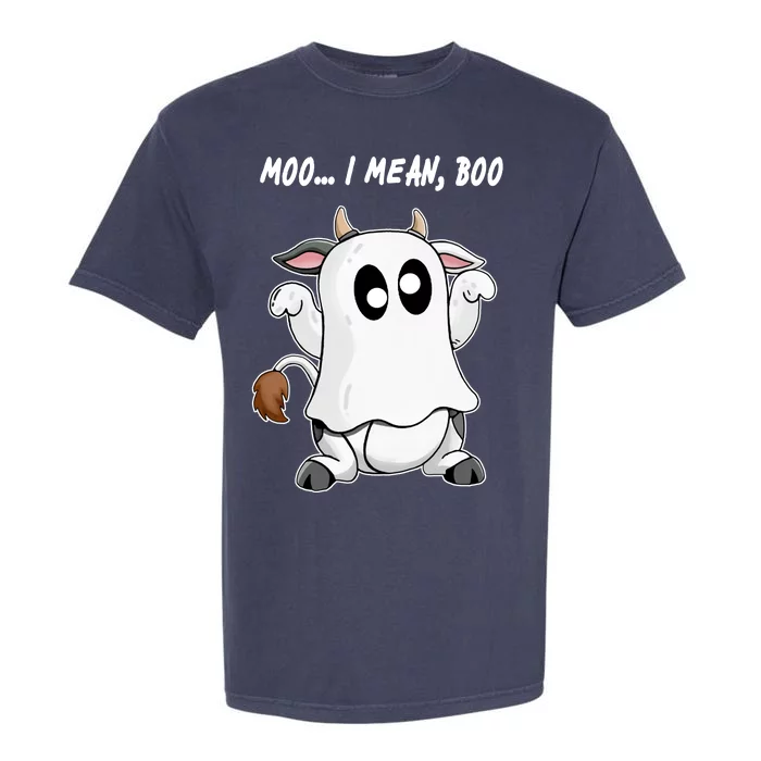 Ghost Cow Moo I Mean Bo Funny Halloween Garment-Dyed Heavyweight T-Shirt