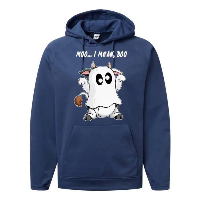 Ghost Cow Moo I Mean Bo Funny Halloween Performance Fleece Hoodie