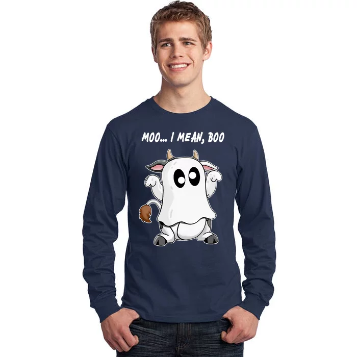 Ghost Cow Moo I Mean Bo Funny Halloween Tall Long Sleeve T-Shirt