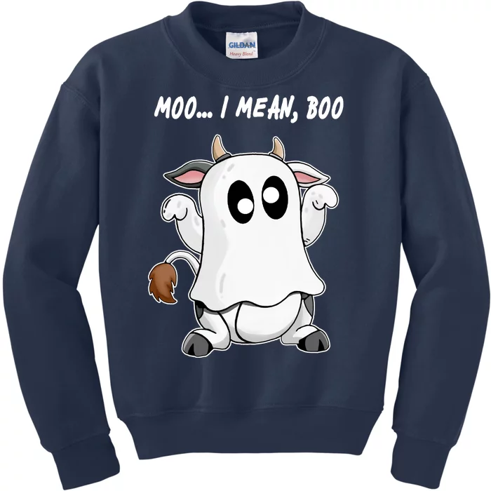 Ghost Cow Moo I Mean Bo Funny Halloween Kids Sweatshirt