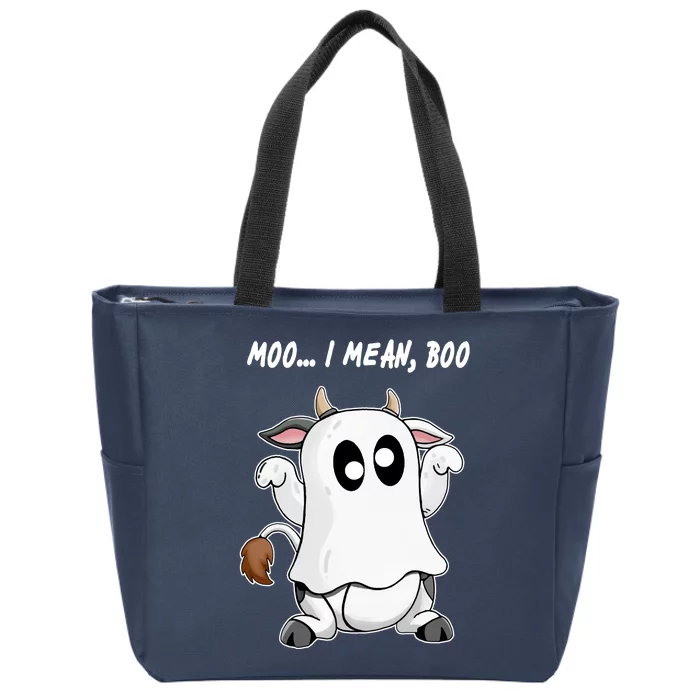 Ghost Cow Moo I Mean Bo Funny Halloween Zip Tote Bag