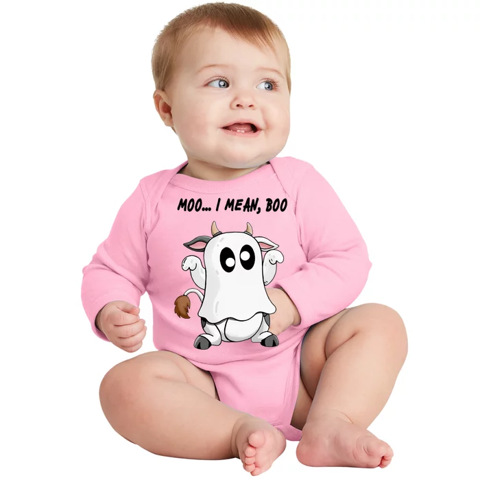 Ghost Cow Moo I Mean Bo Funny Halloween Baby Long Sleeve Bodysuit