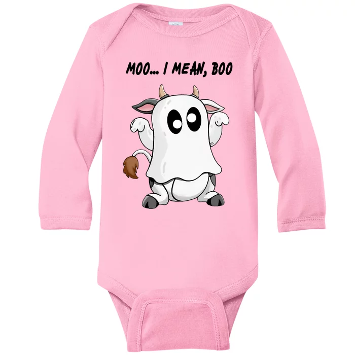 Ghost Cow Moo I Mean Bo Funny Halloween Baby Long Sleeve Bodysuit