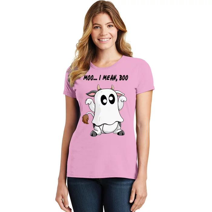 Ghost Cow Moo I Mean Bo Funny Halloween Women's T-Shirt