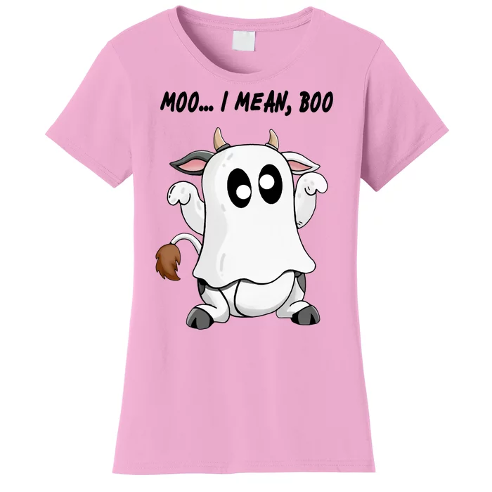 Ghost Cow Moo I Mean Bo Funny Halloween Women's T-Shirt