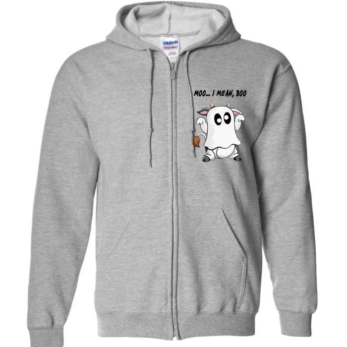 Ghost Cow Moo I Mean Bo Funny Halloween Full Zip Hoodie