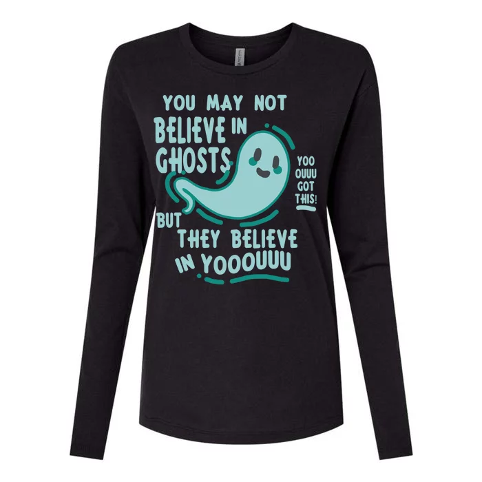 Ghosts Believe In You Funny Halloween Womens Cotton Relaxed Long Sleeve T-Shirt