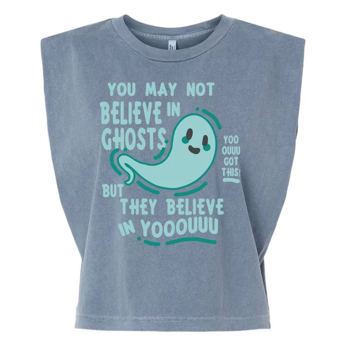 Ghosts Believe In You Funny Halloween Garment-Dyed Women's Muscle Tee