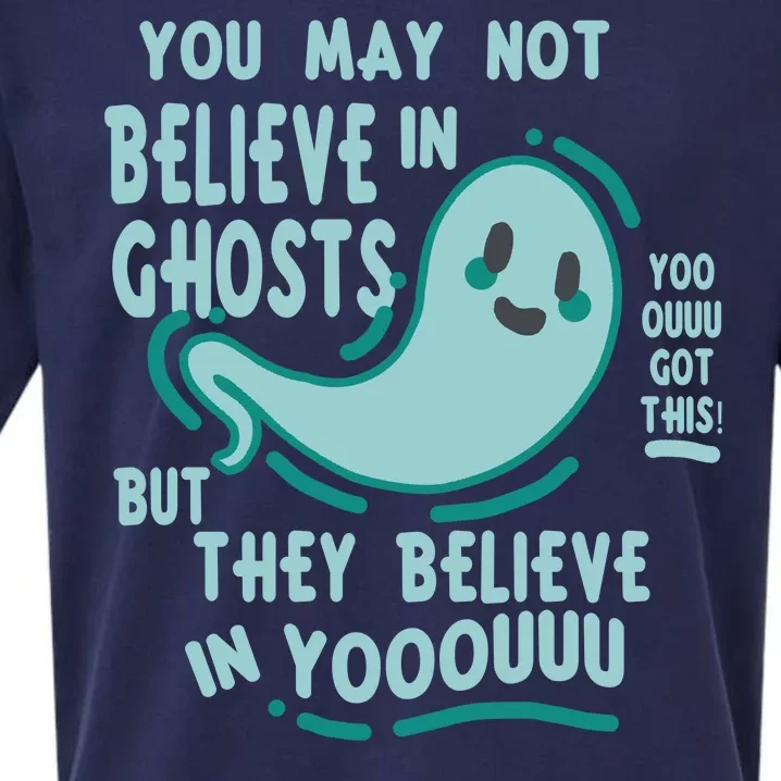 Ghosts Believe In You Funny Halloween Sueded Cloud Jersey T-Shirt