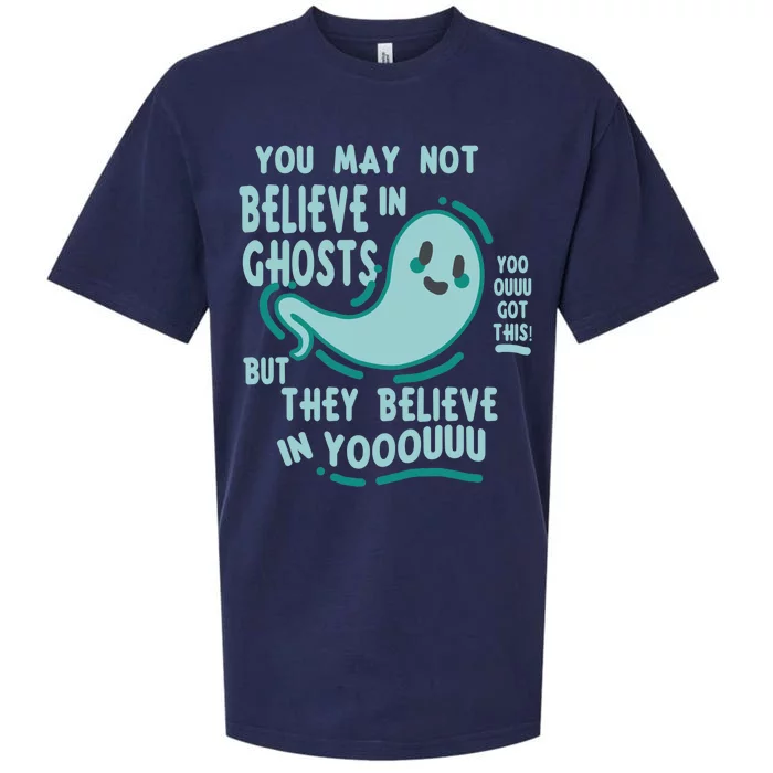 Ghosts Believe In You Funny Halloween Sueded Cloud Jersey T-Shirt