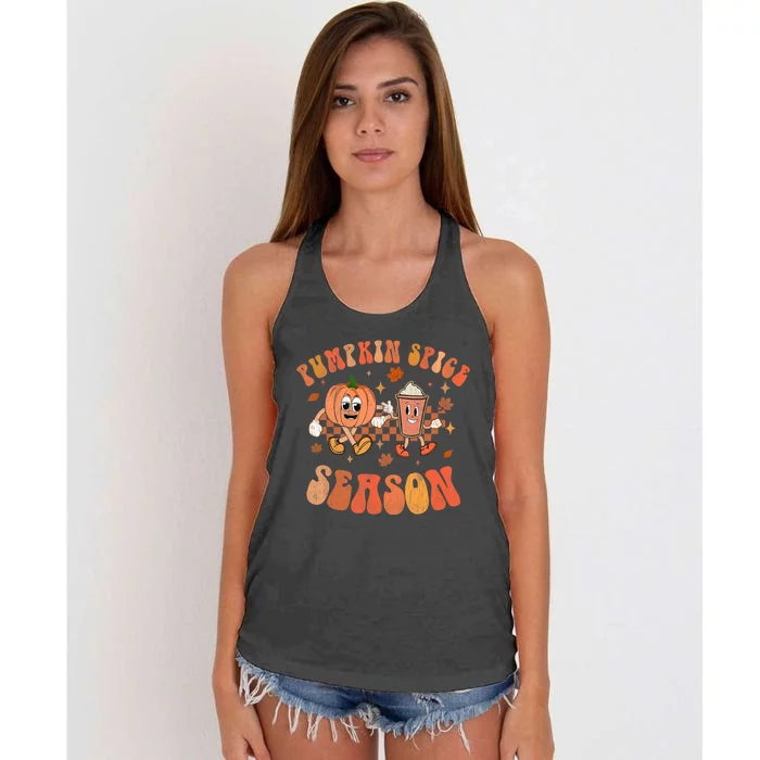 Groovy Halloween Pumpkin Season Spice Fall Autumm Hippie Women's Knotted Racerback Tank