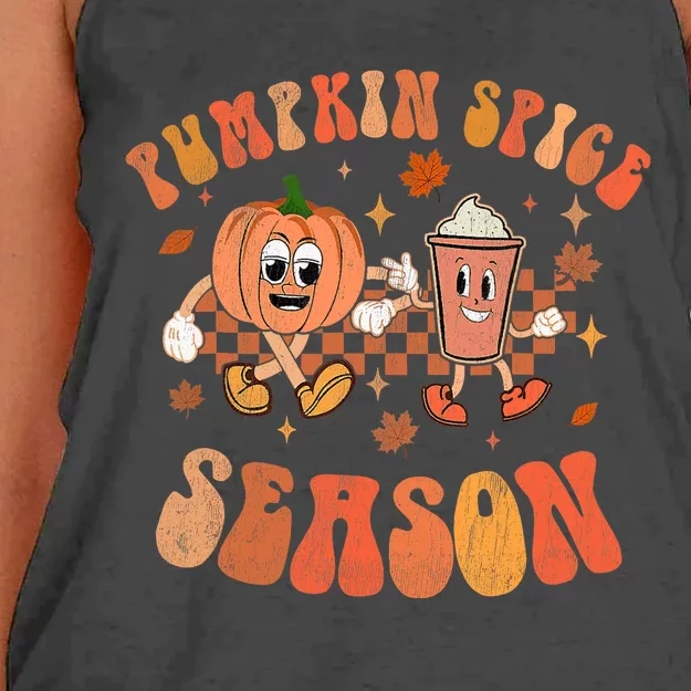 Groovy Halloween Pumpkin Season Spice Fall Autumm Hippie Women's Knotted Racerback Tank