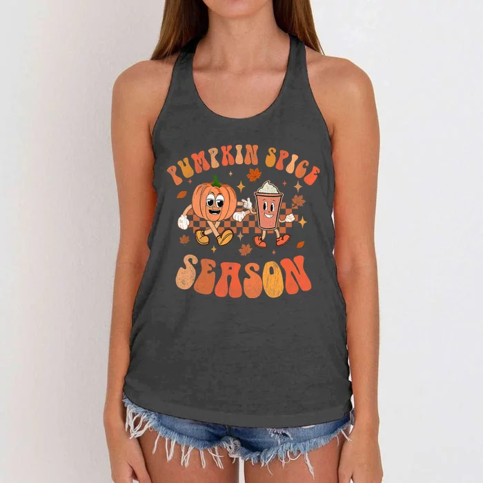 Groovy Halloween Pumpkin Season Spice Fall Autumm Hippie Women's Knotted Racerback Tank