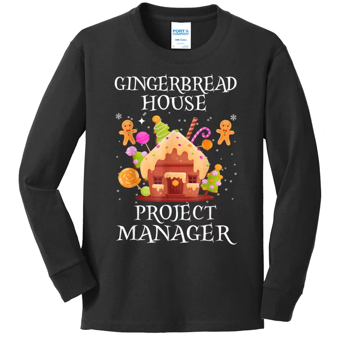 Gingerbread House Project Manager Decorating Baking Xmas Kids Long Sleeve Shirt