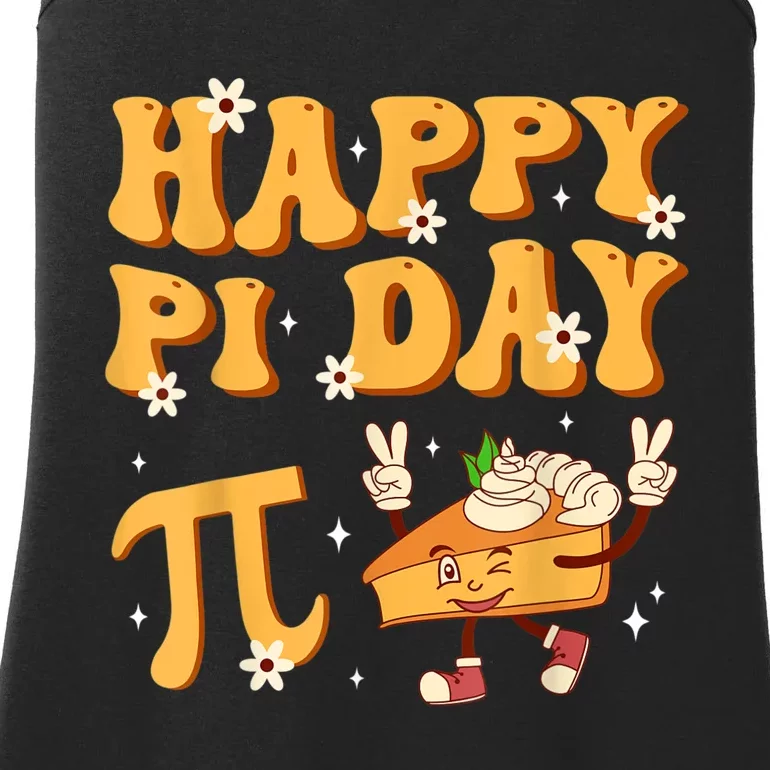 Groovy Happy Pi Day Mathematics Math Teacher Pi Day 3.14 Ladies Essential Tank