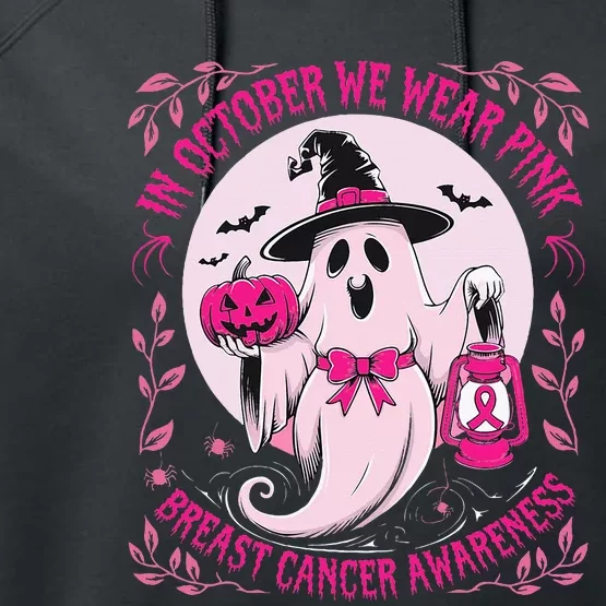 Ghost Halloween Pumpkins Breast Cancer Performance Fleece Hoodie