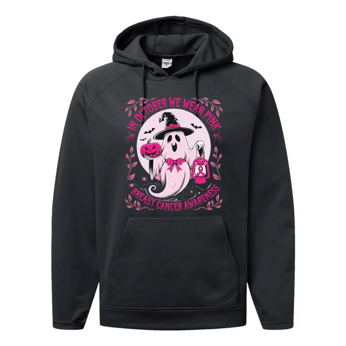 Ghost Halloween Pumpkins Breast Cancer Performance Fleece Hoodie