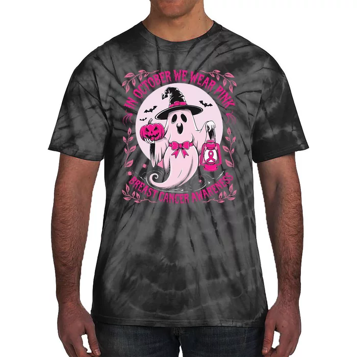 Ghost Halloween Pumpkins Breast Cancer Tie-Dye T-Shirt