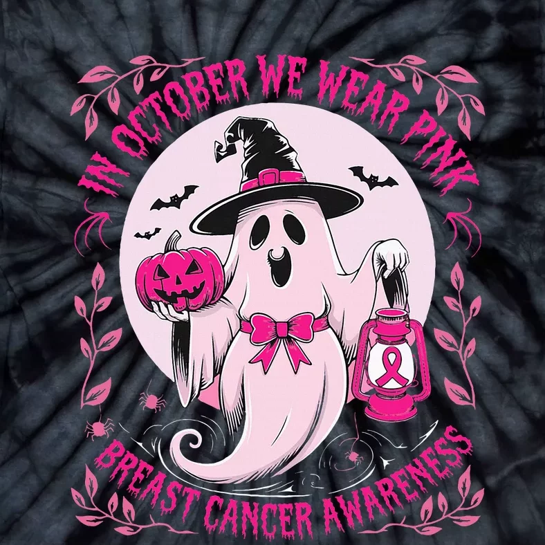 Ghost Halloween Pumpkins Breast Cancer Tie-Dye T-Shirt