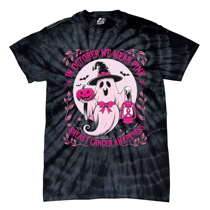 Ghost Halloween Pumpkins Breast Cancer Tie-Dye T-Shirt