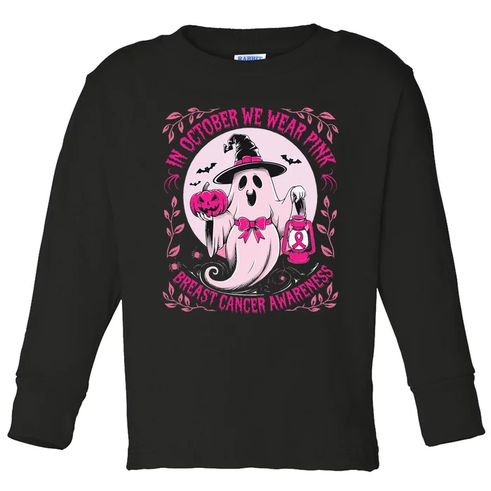 Ghost Halloween Pumpkins Breast Cancer Toddler Long Sleeve Shirt