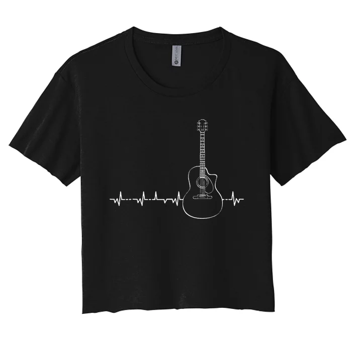 Guitar Heartbeat Pulse Musical Theme Women's Crop Top Tee