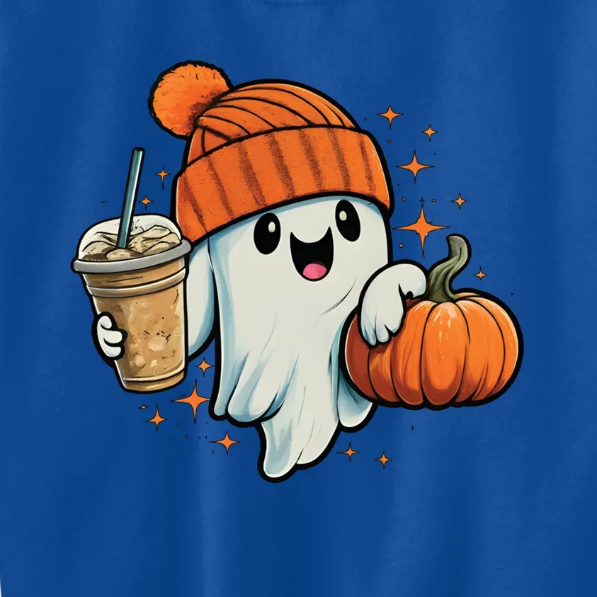 Ghost Hold Pumpkin Ing Coffee Halloween Iced Coffee Gift Kids Sweatshirt